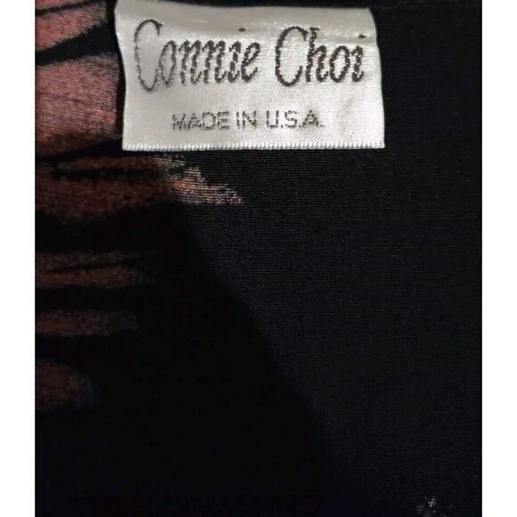 Connie Choi Maxi Dress feather sleeveless tie back Small made in USA black red - Picture 5 of 8